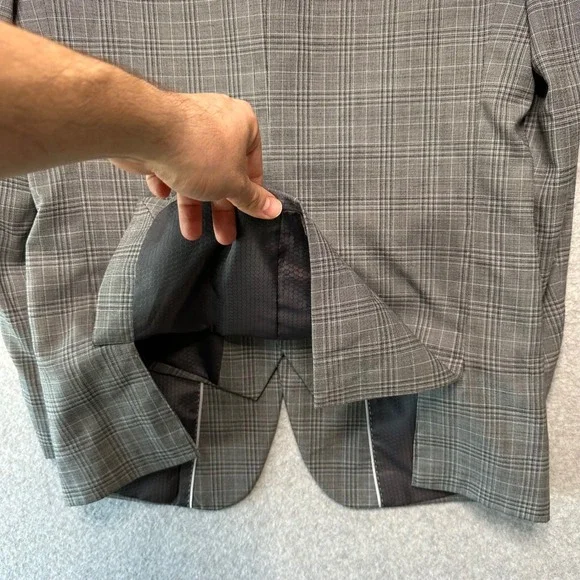 Linea Uomo Mens Grey Glen Plaid 3-Piece Performance Suit 38 Long 32 Waist Wool